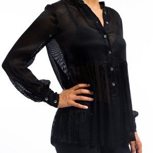 Raquel Allegra Silk See Through Empire Blouse in Black